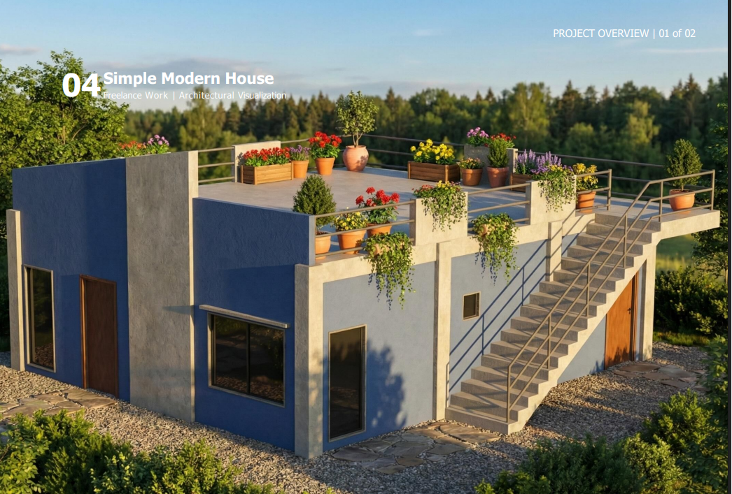 Simple Modern House rooftop render